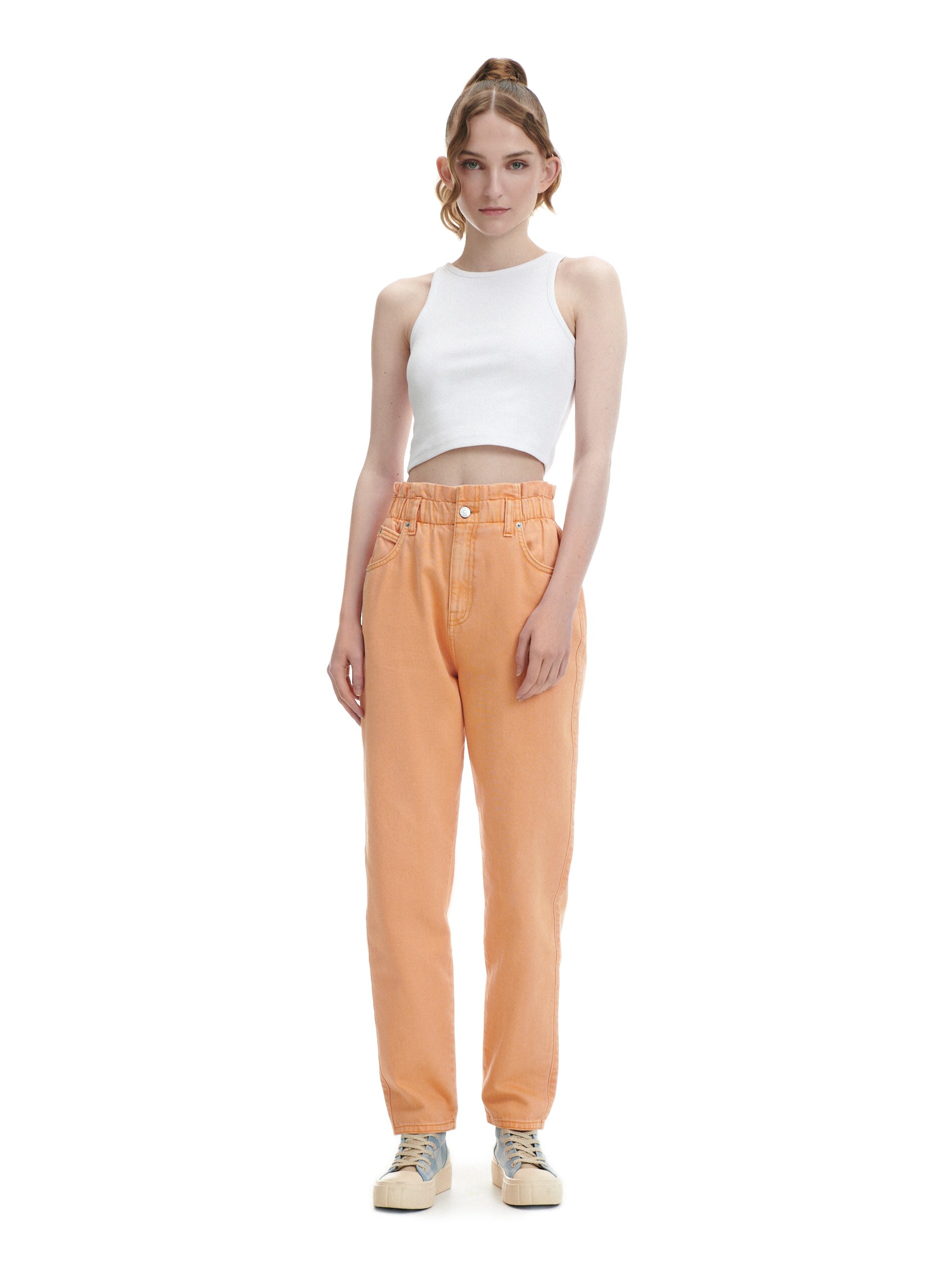 Cropp - Džínsy paperbag - Oranžová